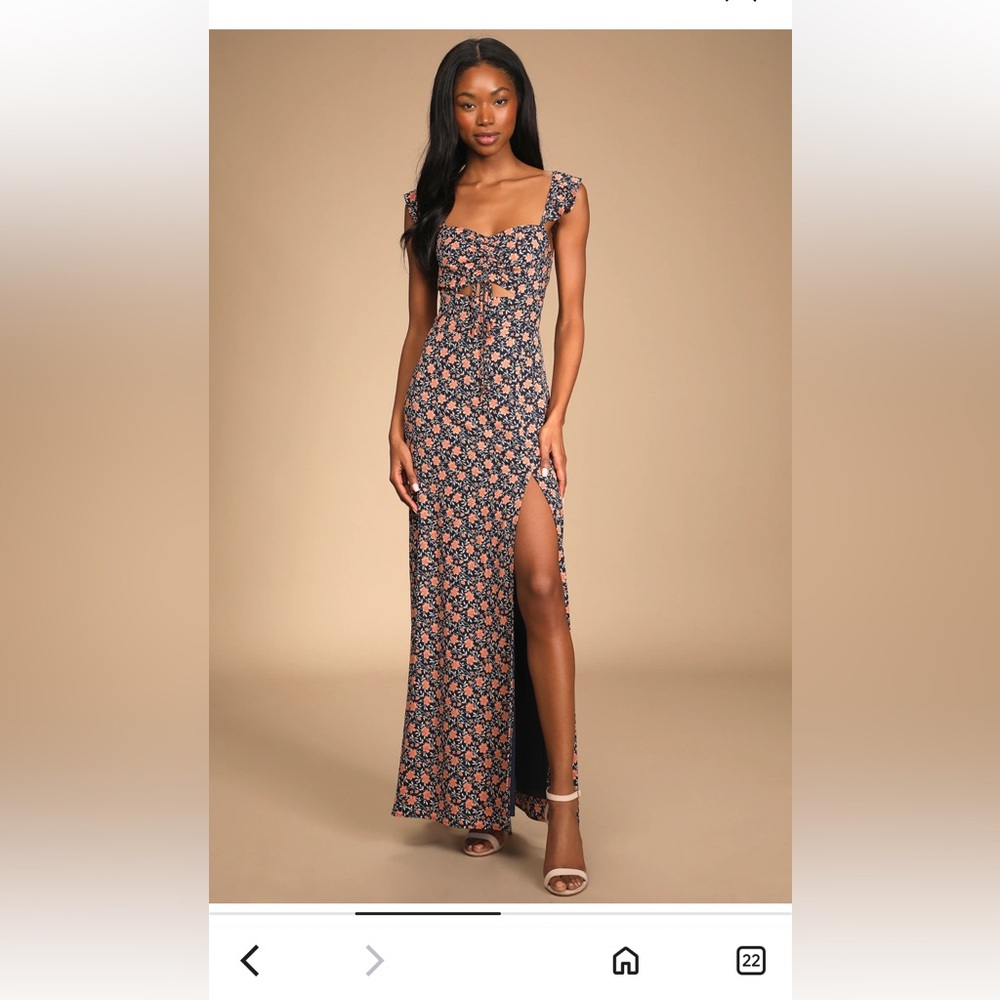 Lulus The Way to Love Navy Blue Floral Print Ruffled Maxi Dress